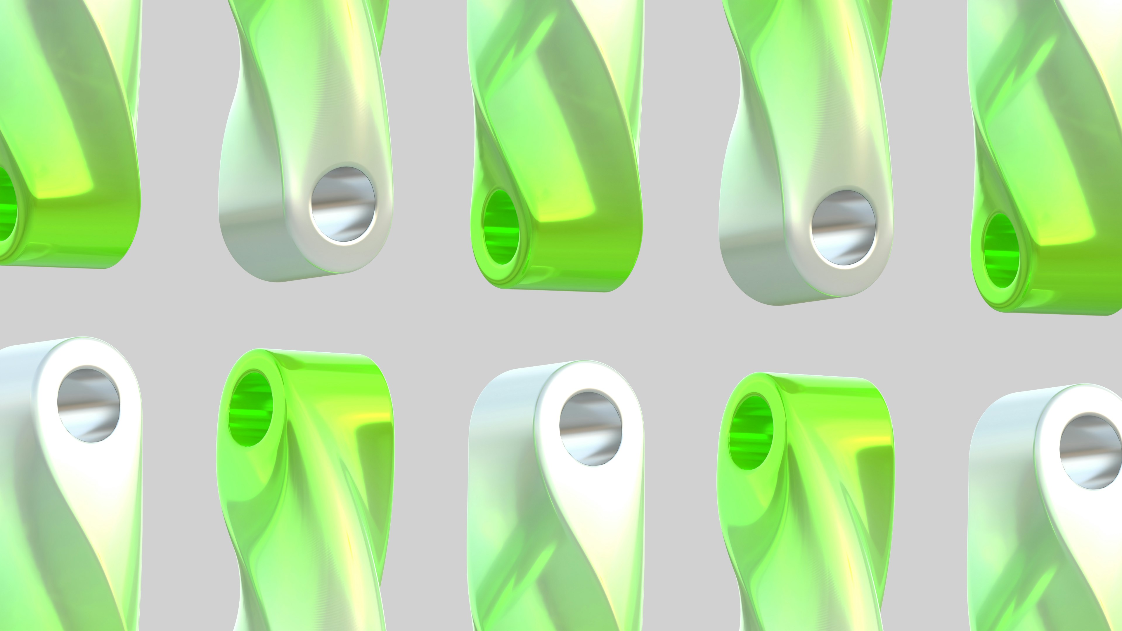 Verdrehte grüne und weiße Objekte in einem Raster