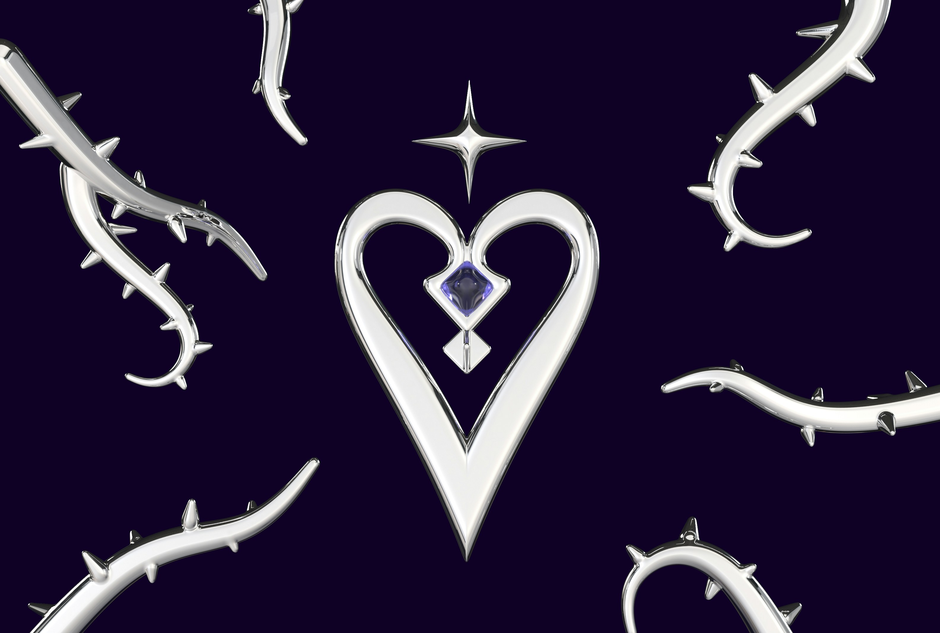 トゲのある蔦が周囲にあった様式化されたハートのシンボル