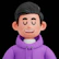 A smiling cartoon man in a purple hoodie