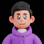 A cartoon boy with black hair wearing a purple hoodie