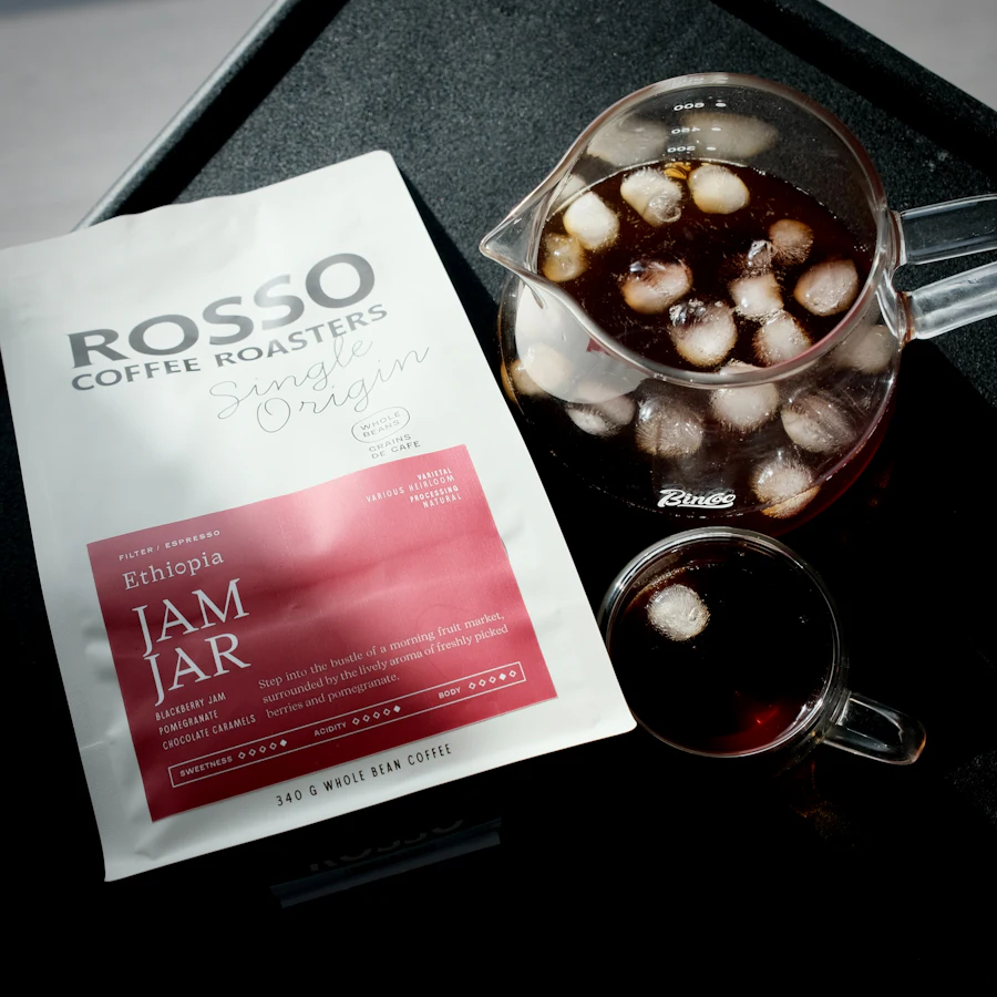 Bag of single-origin Ethiopian Yirgacheffe coffee beans