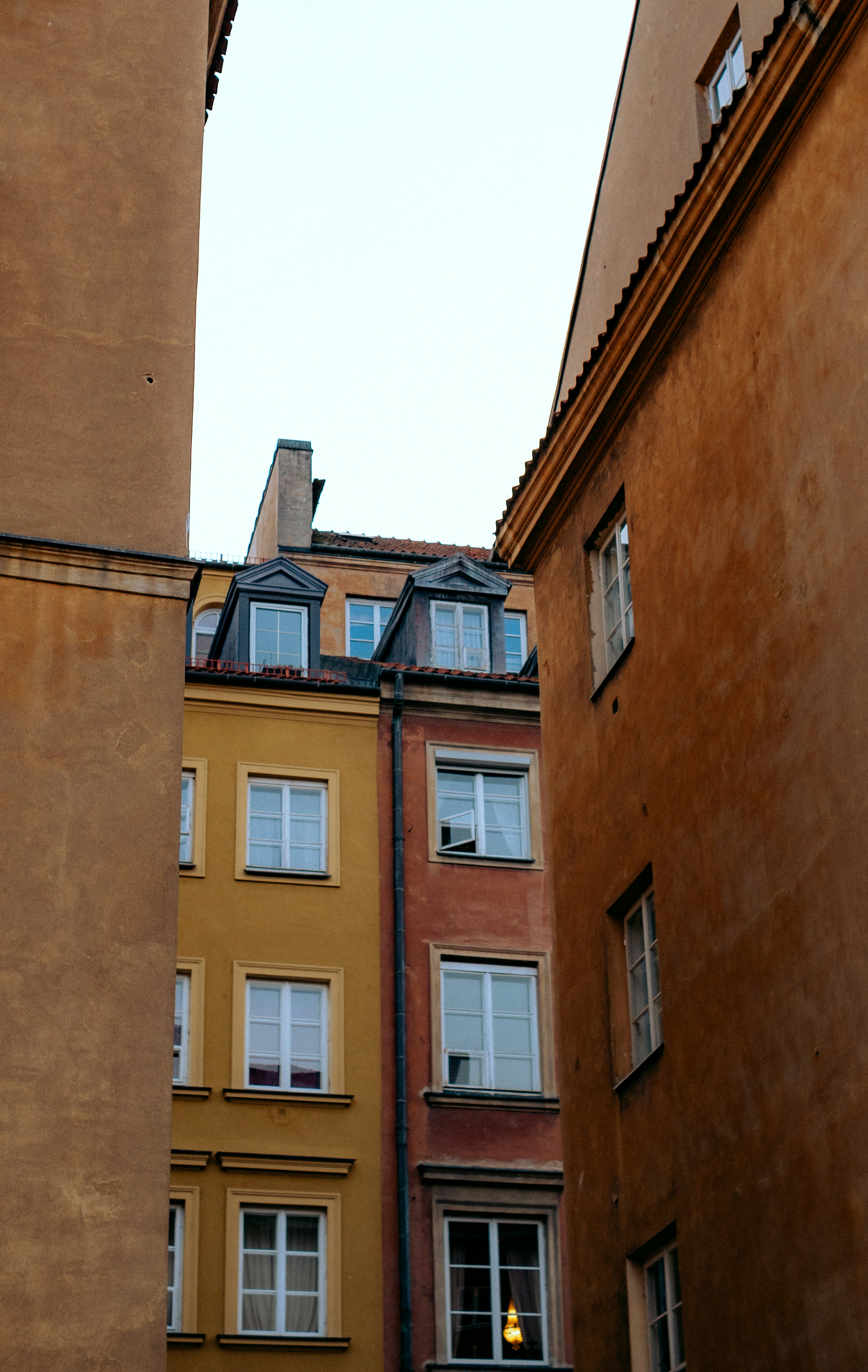 Colorful old buildings viewed from a narrow alley