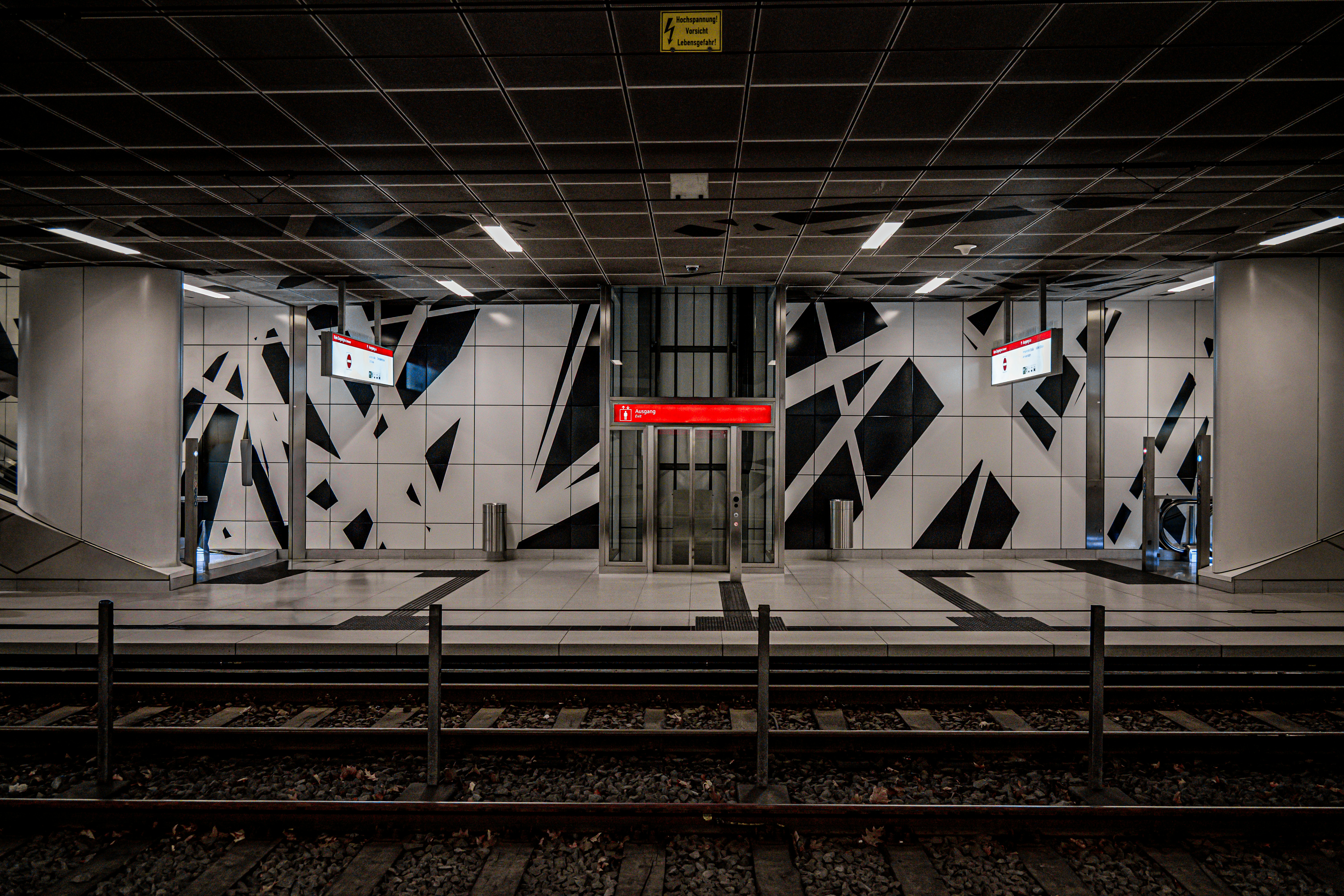 Modern subway station with abstract art on walls