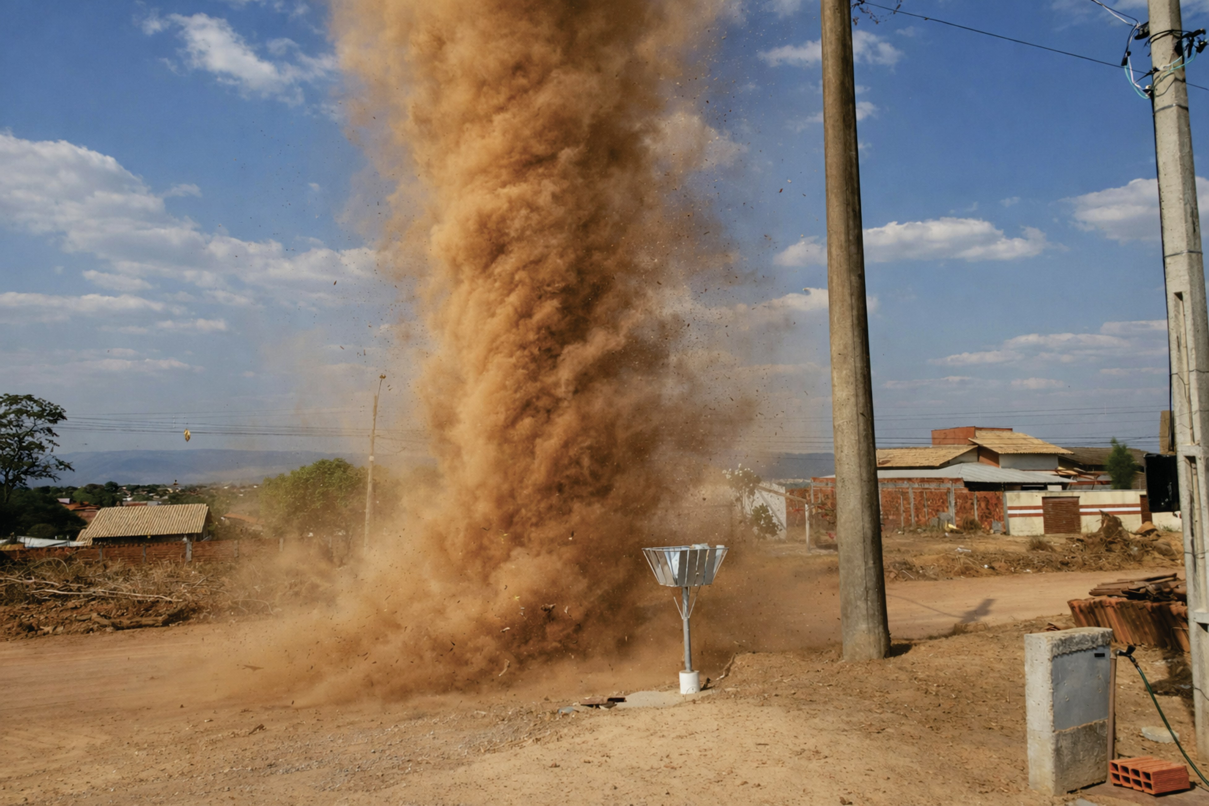 Dust devil swirling in a rural area