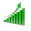 Green bar graph with upward trending arrow