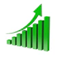 Green bar graph with upward trending arrow