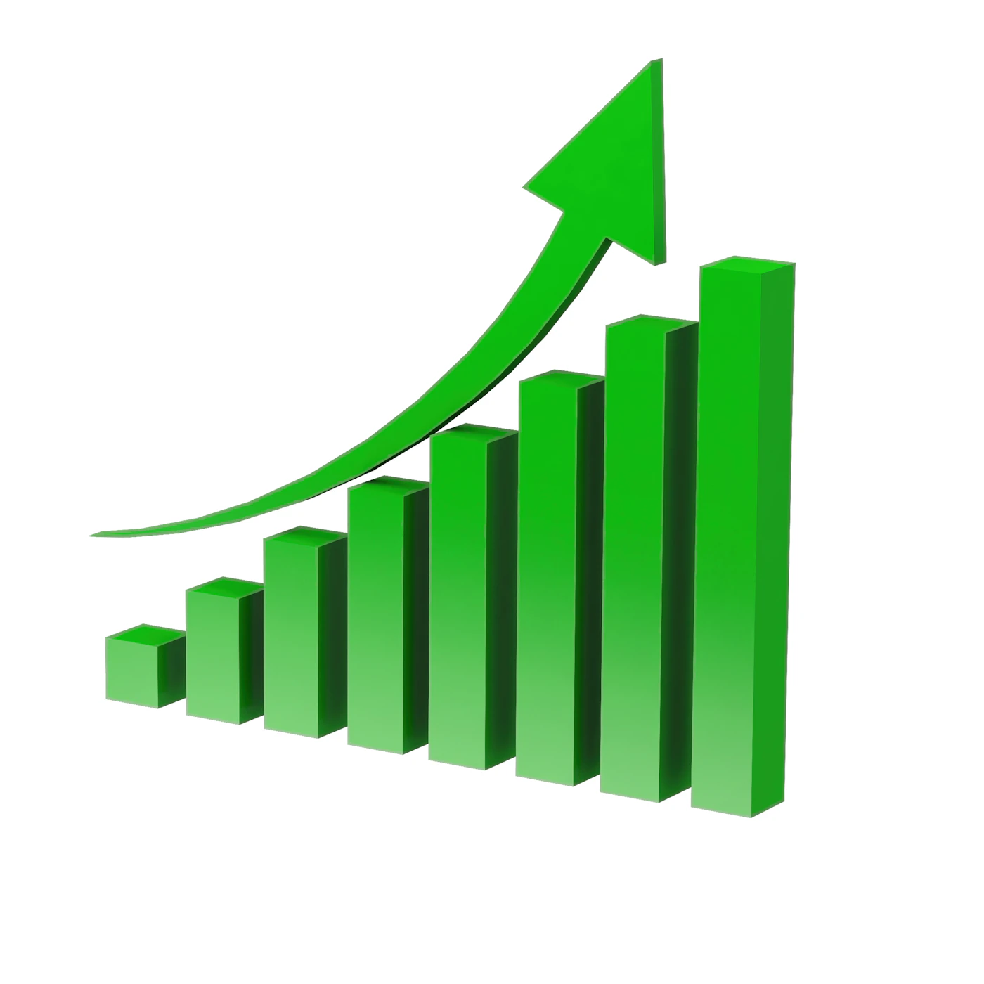 Green upward bar chart representing growth