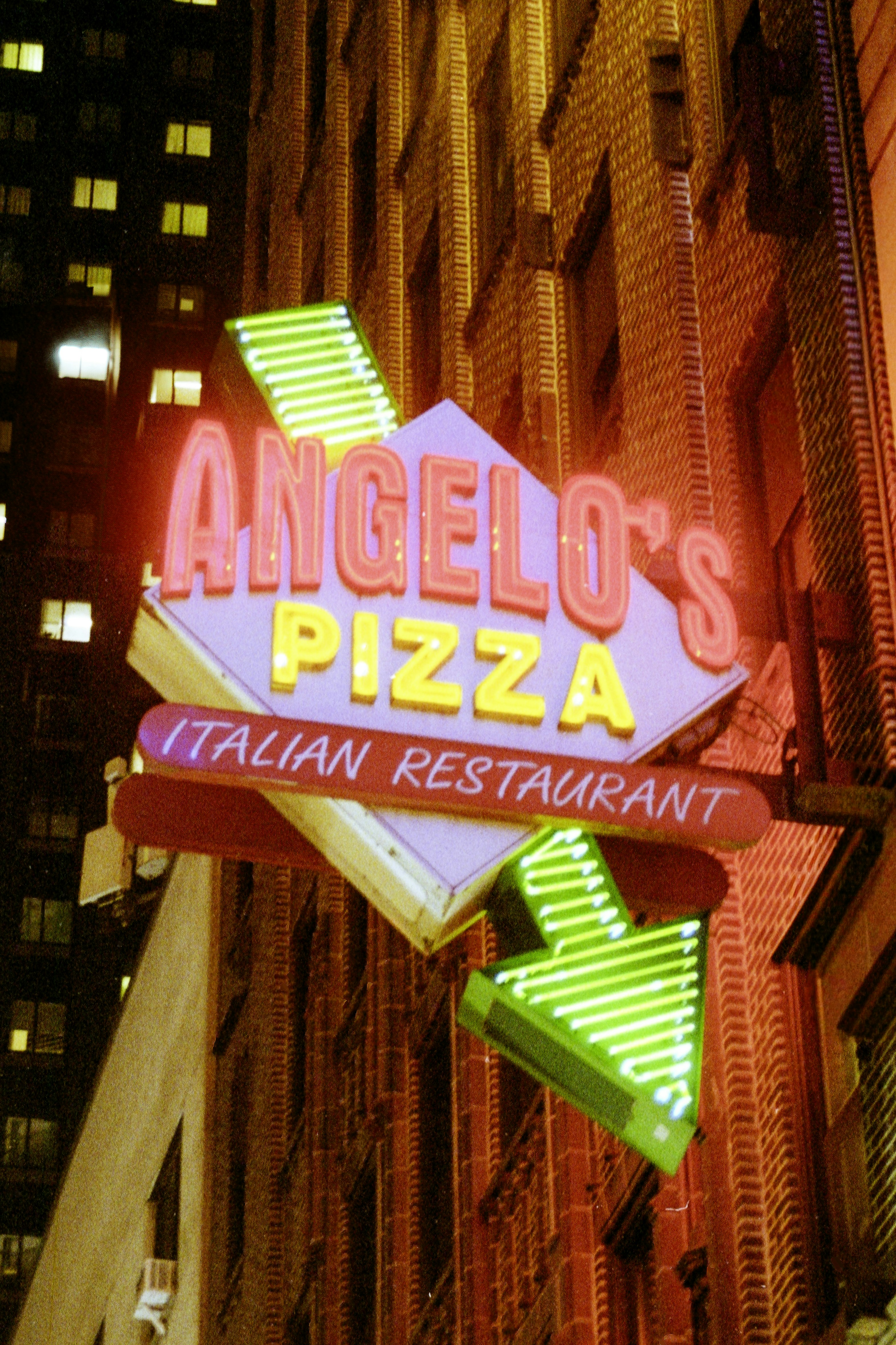 Angelo's pizza italian restaurant neon sign