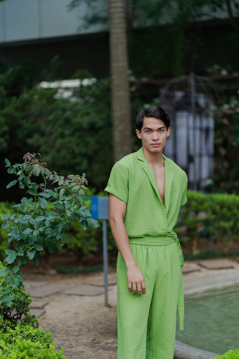 Man in green linen outfit