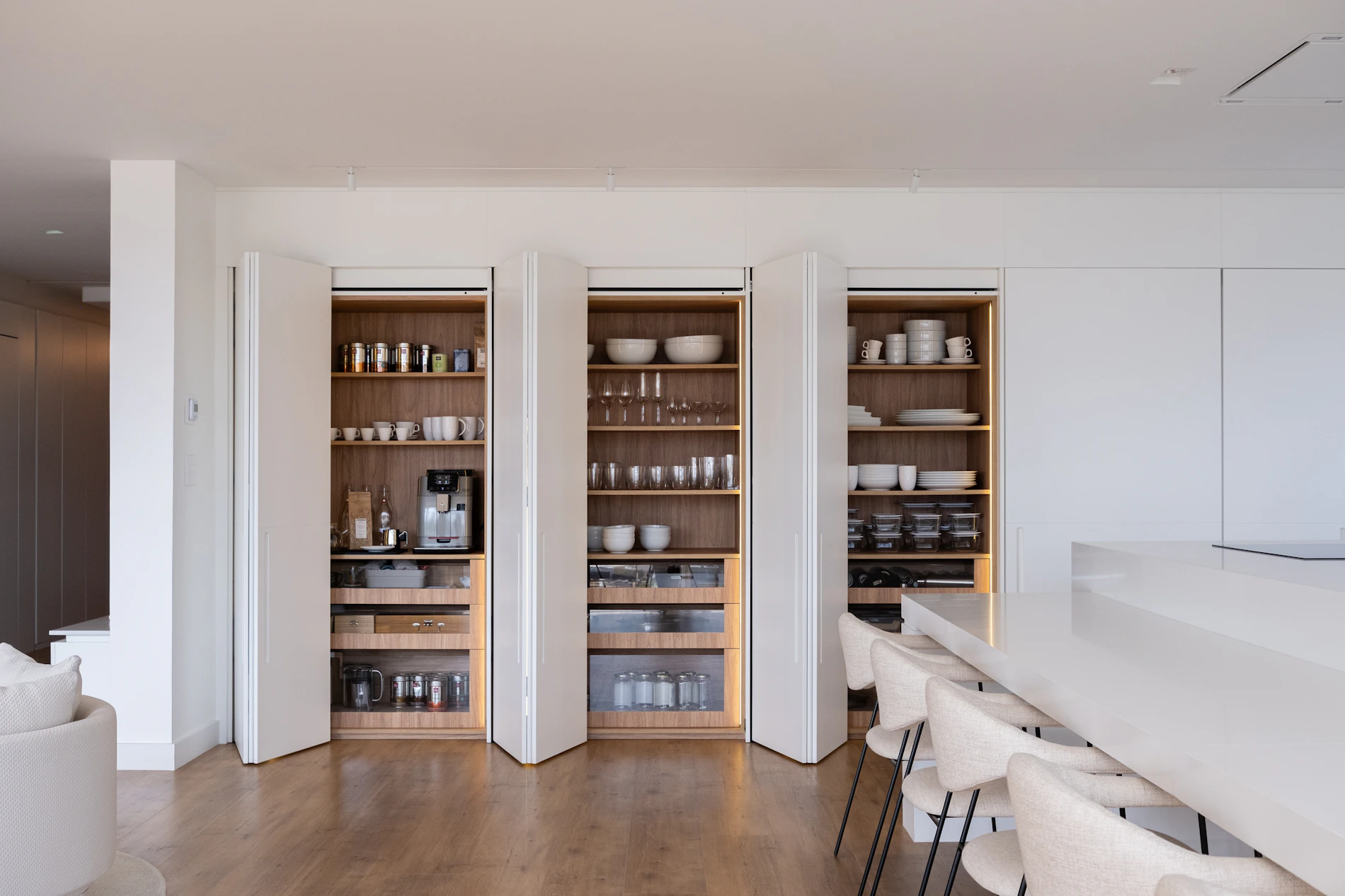Modern kitchen shelving and everyday objects