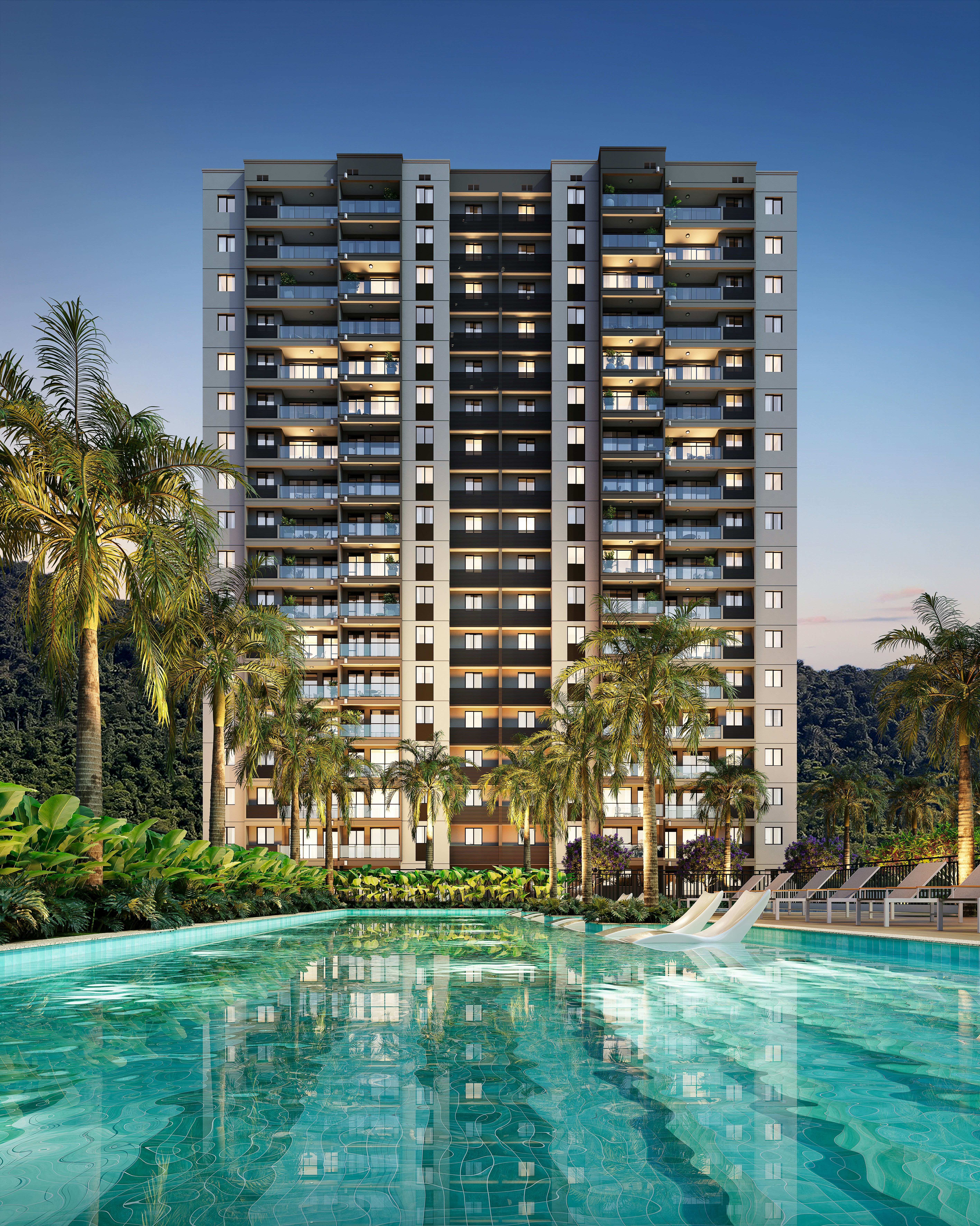 Modern high-rise building with pool and palm trees. photo – Free Summer ...