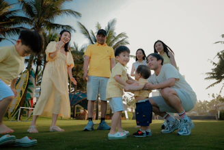 A family enjoys a sunny day outdoors together