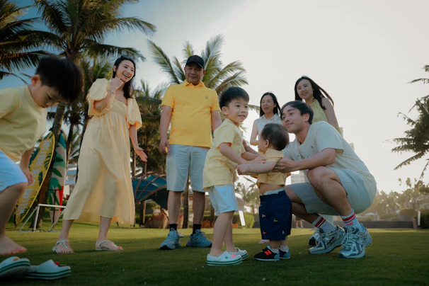 A family enjoys a sunny day outdoors together