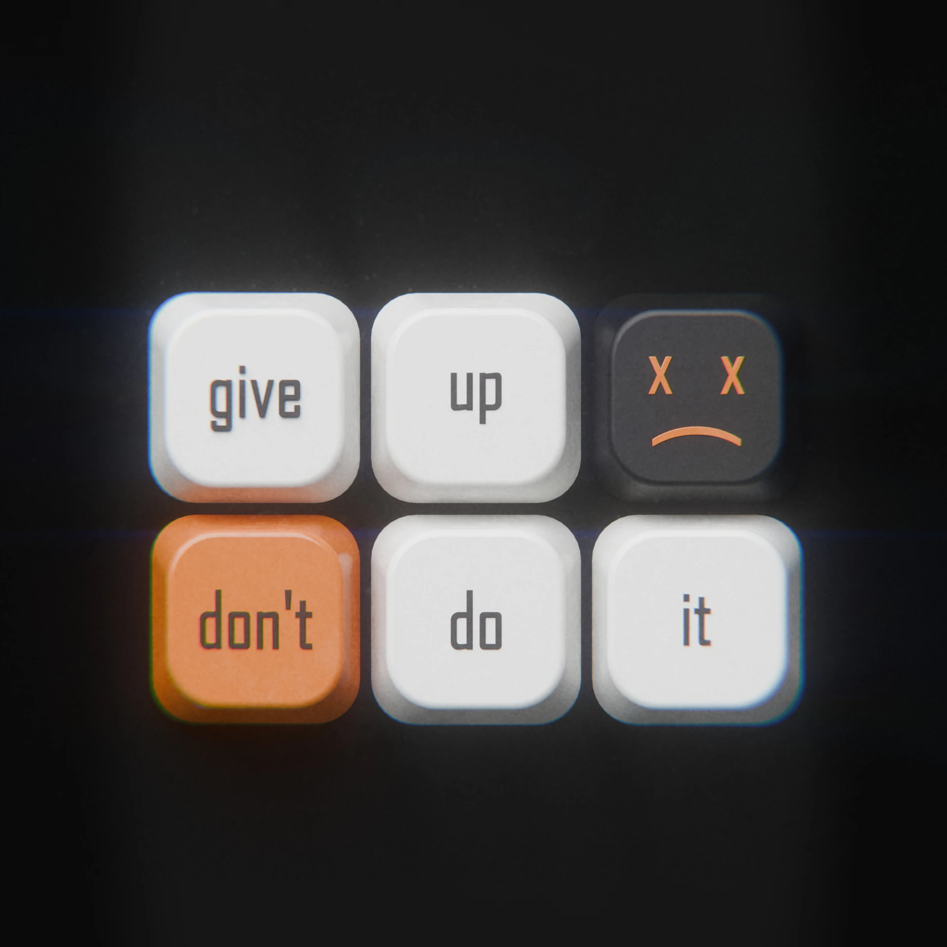Computer keys arranged to read give up and don't do it with a sad face
