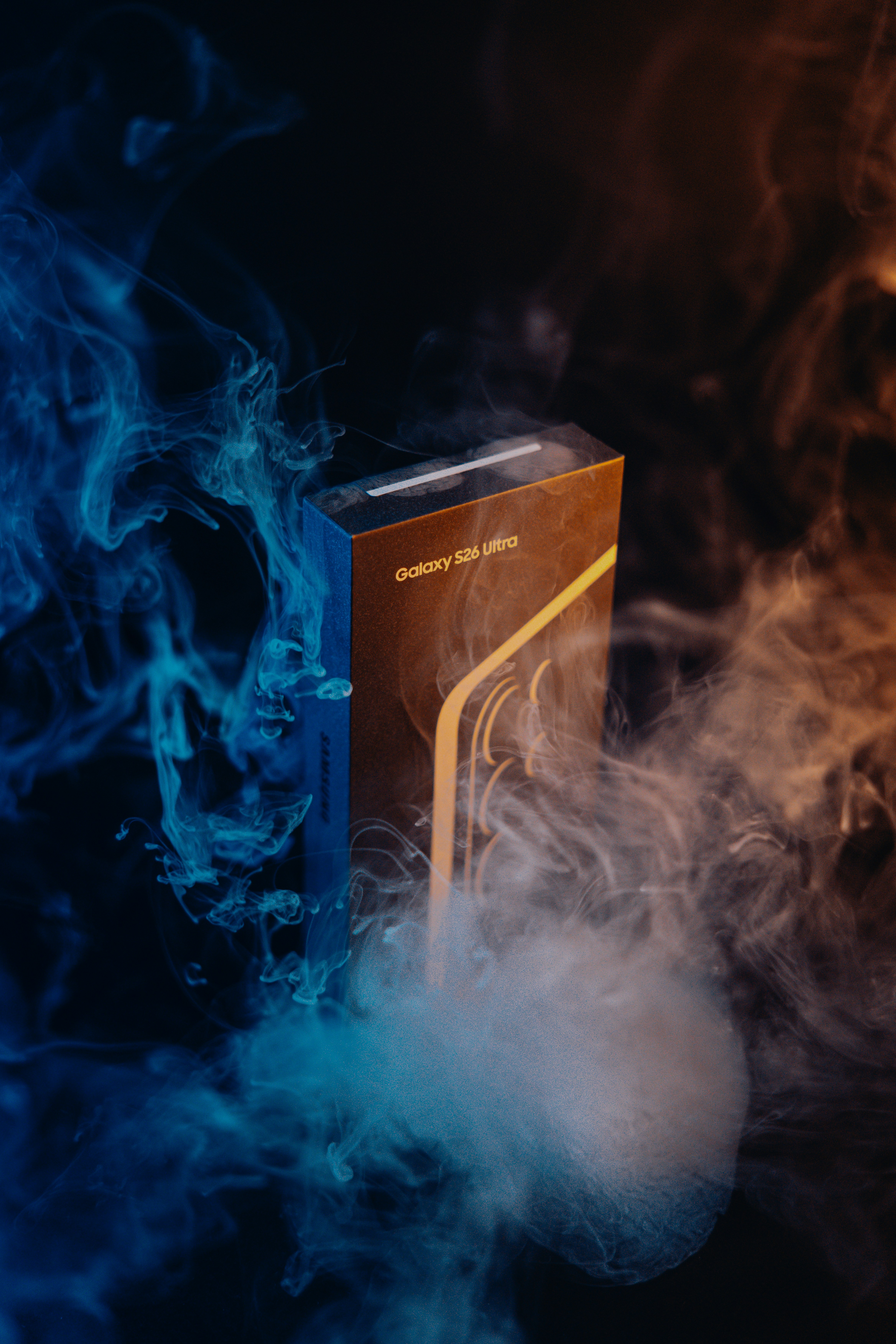 Smartphone box surrounded by colorful smoke