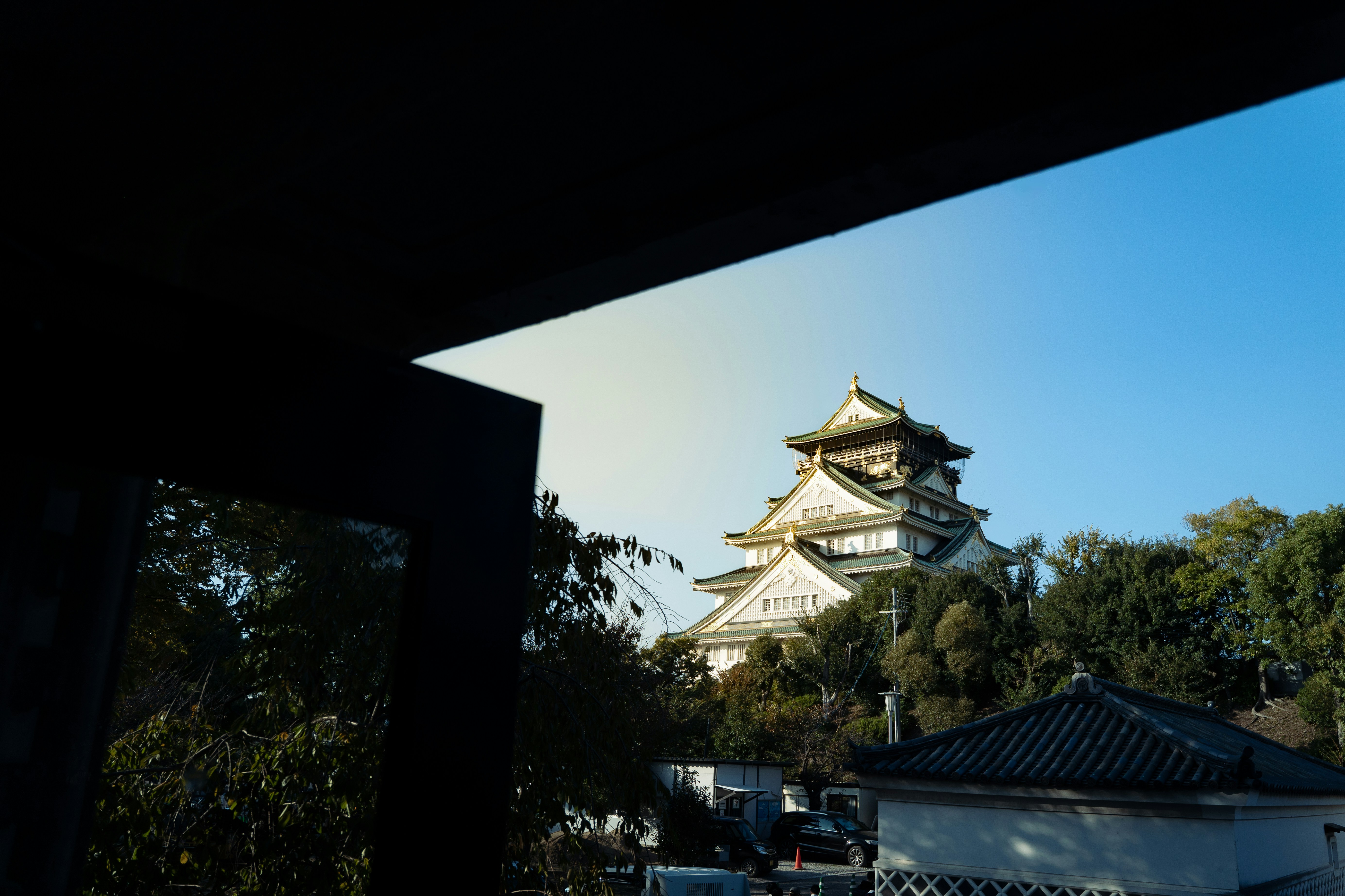 A traditional japanese castle surrounded by trees.