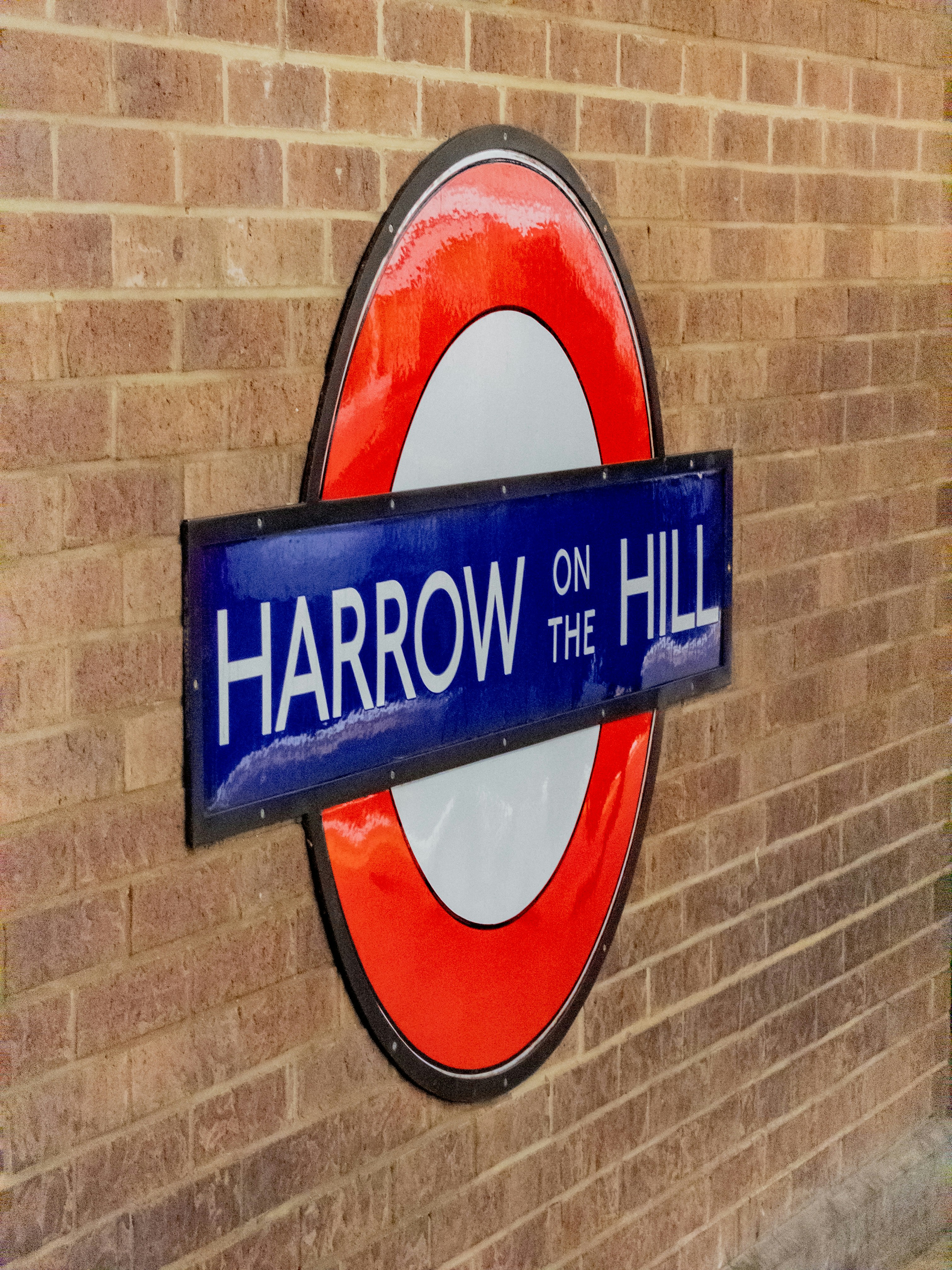 Harrow on the hill london underground station sign.