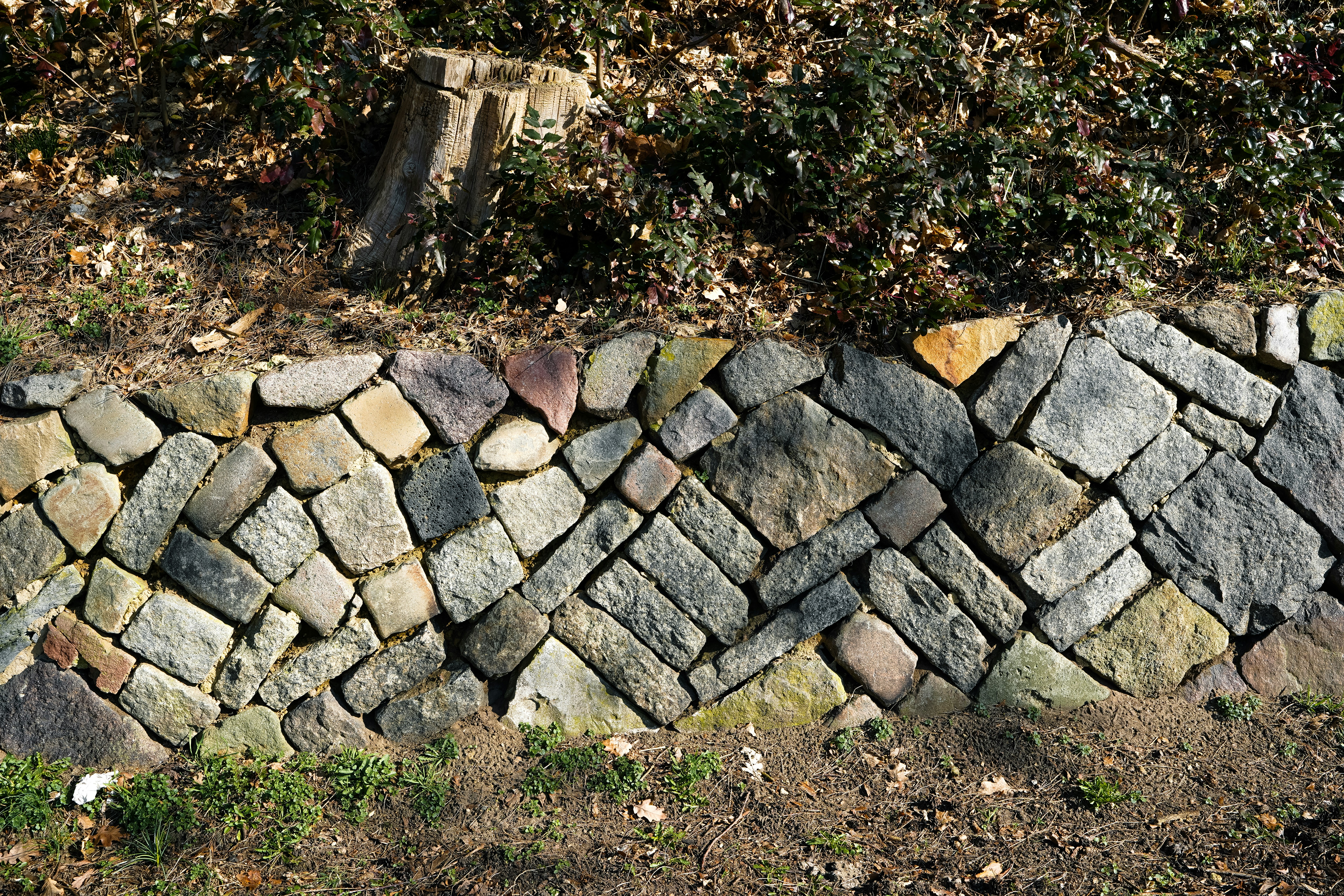 Stone wall with varied patterns and textures