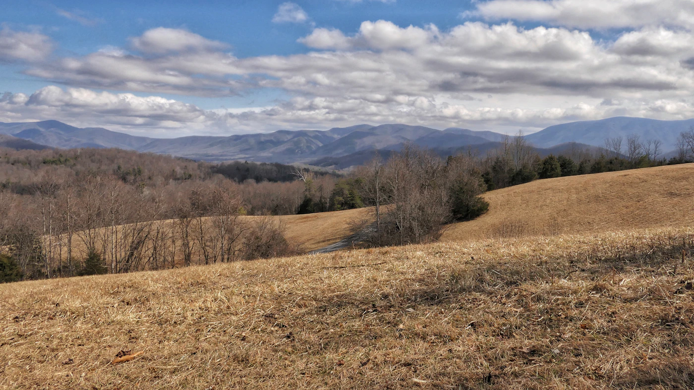 Mountain ridge and farmland near Thurmont, MD at the base of Catoctin Mountain