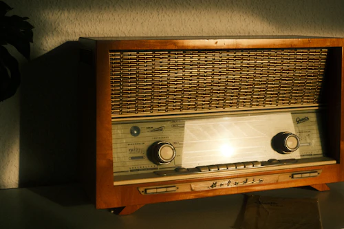 A restored vintage wooden radio
