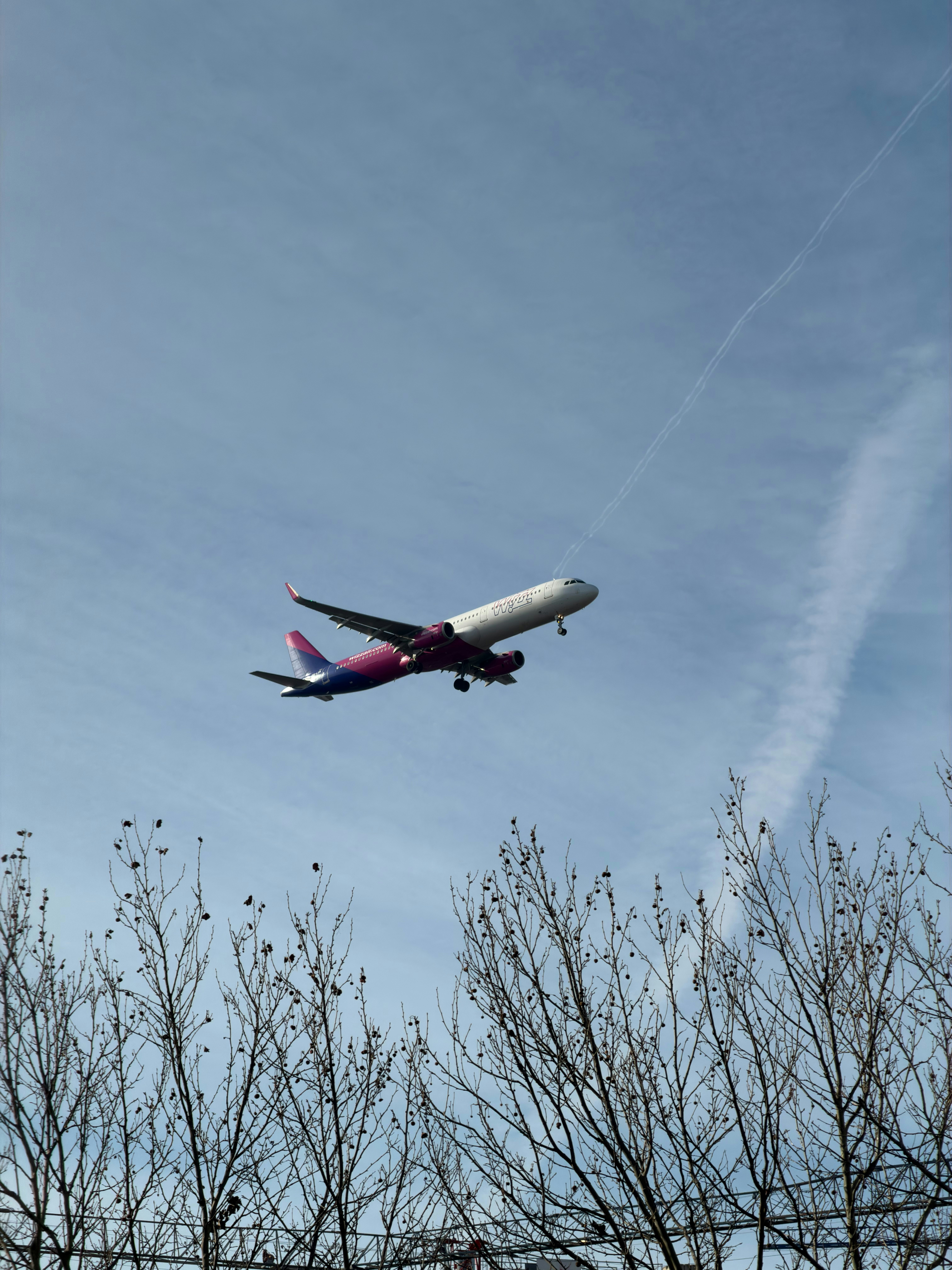 Airplane flying in a clear blue sky