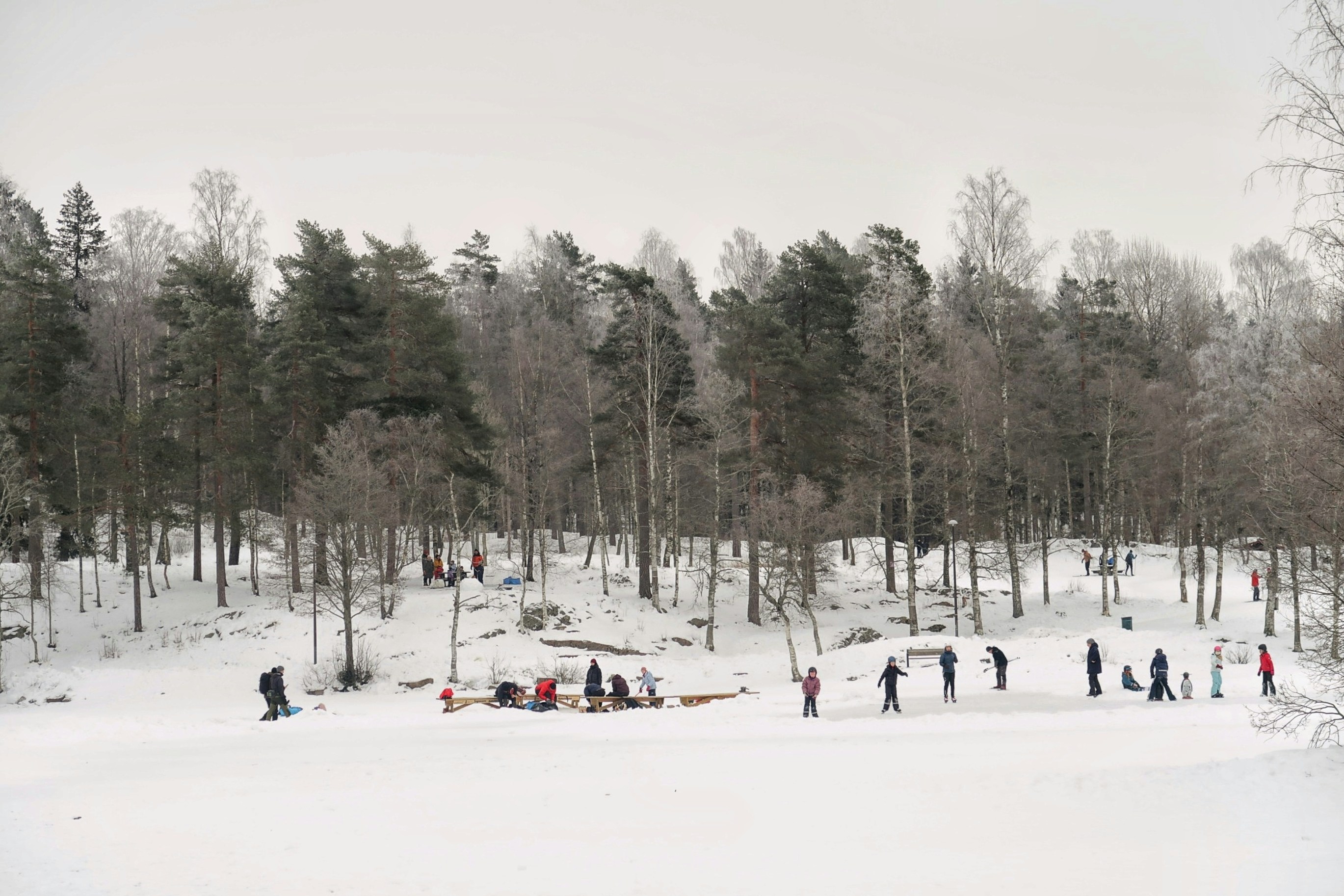 People enjoying winter activities on a snowy landscape