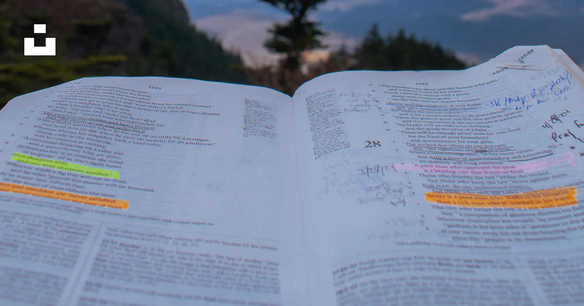 Open Knowledge Format Open book with highlighted text on mountain landscape background - Free ...