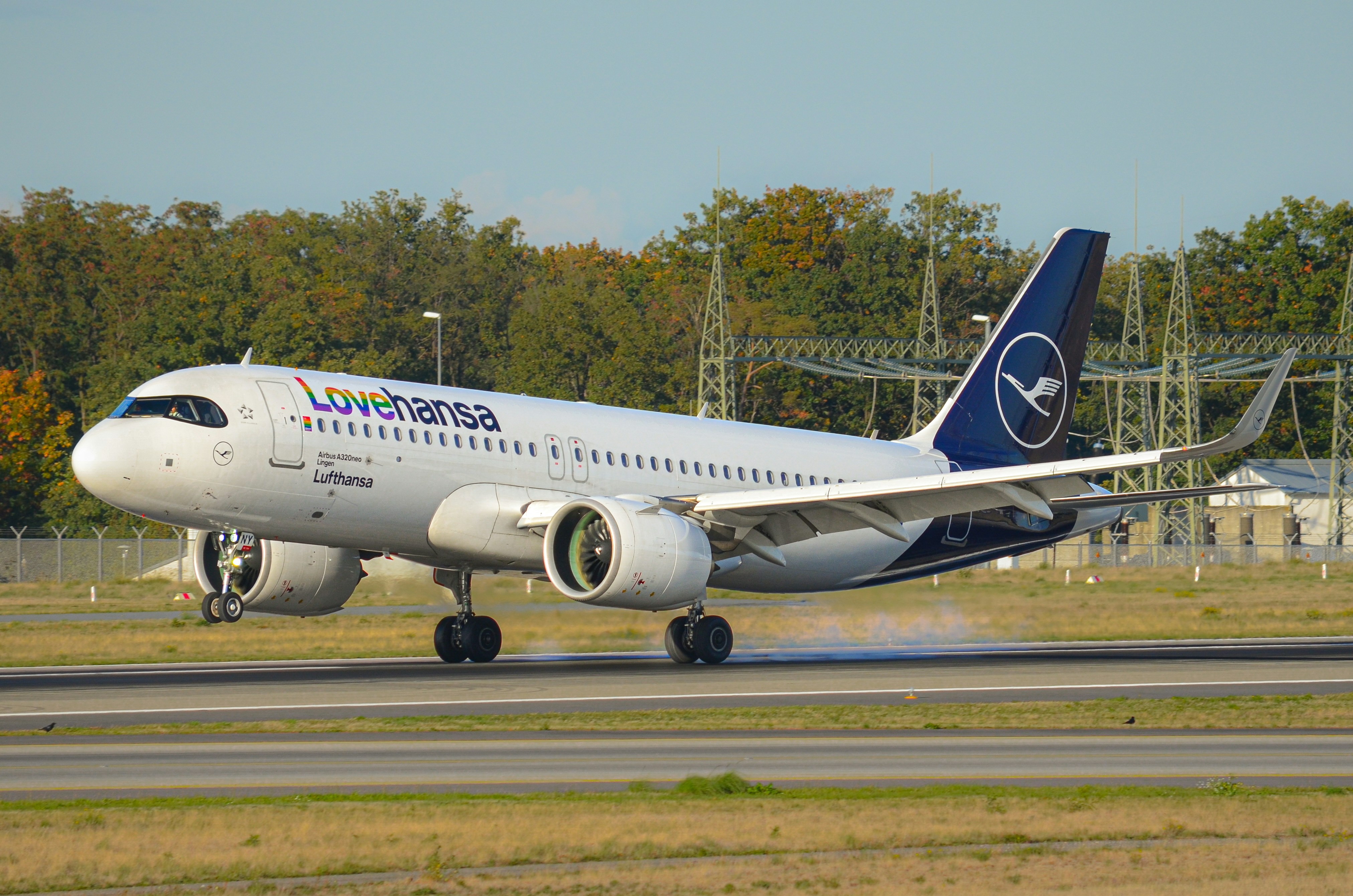 Lufthansa airplane landing on a runway