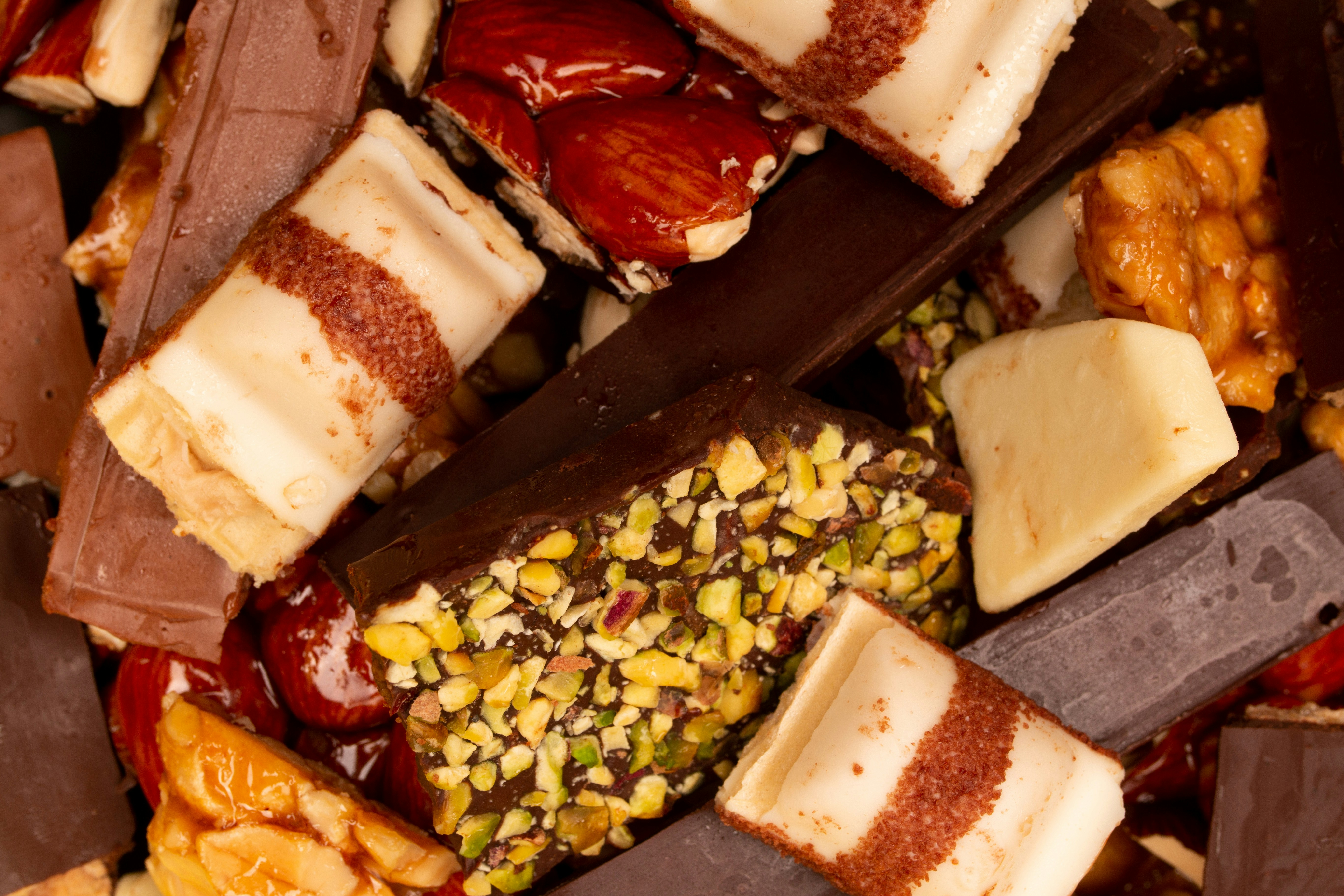 Top view composition or background with delicious chocolate