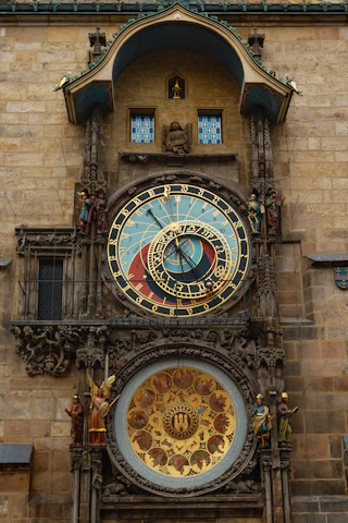 The prague astronomical clock on old town hall tower.