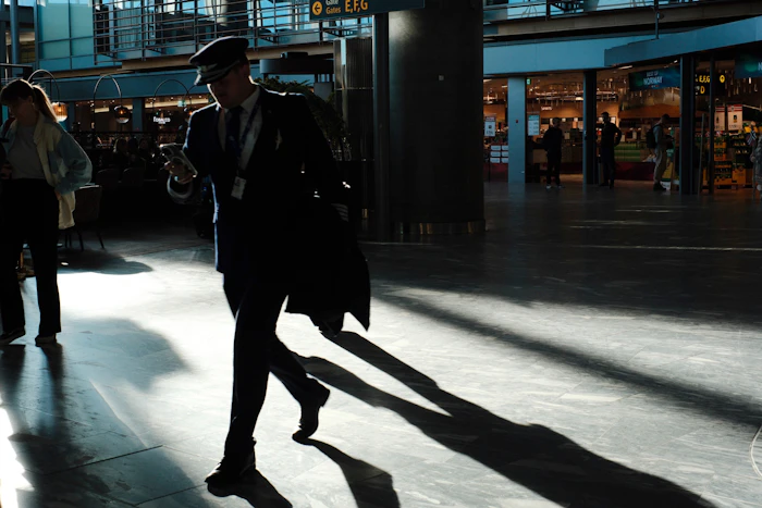 Traveller walking through the airport terminal