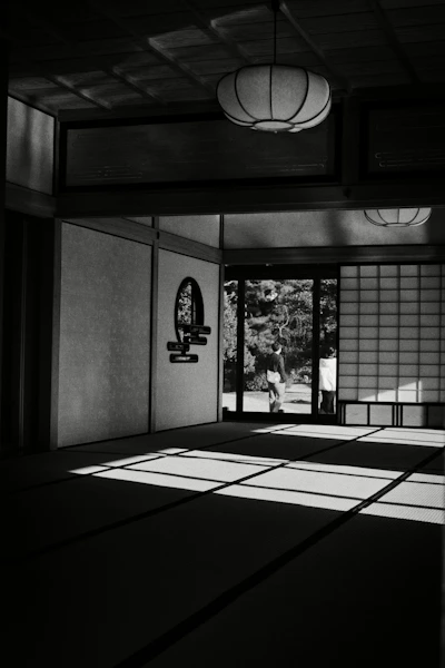 Sunlight streams into a traditional japanese room.