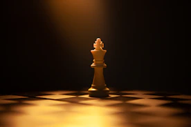 A single white chess king on a dark background.
