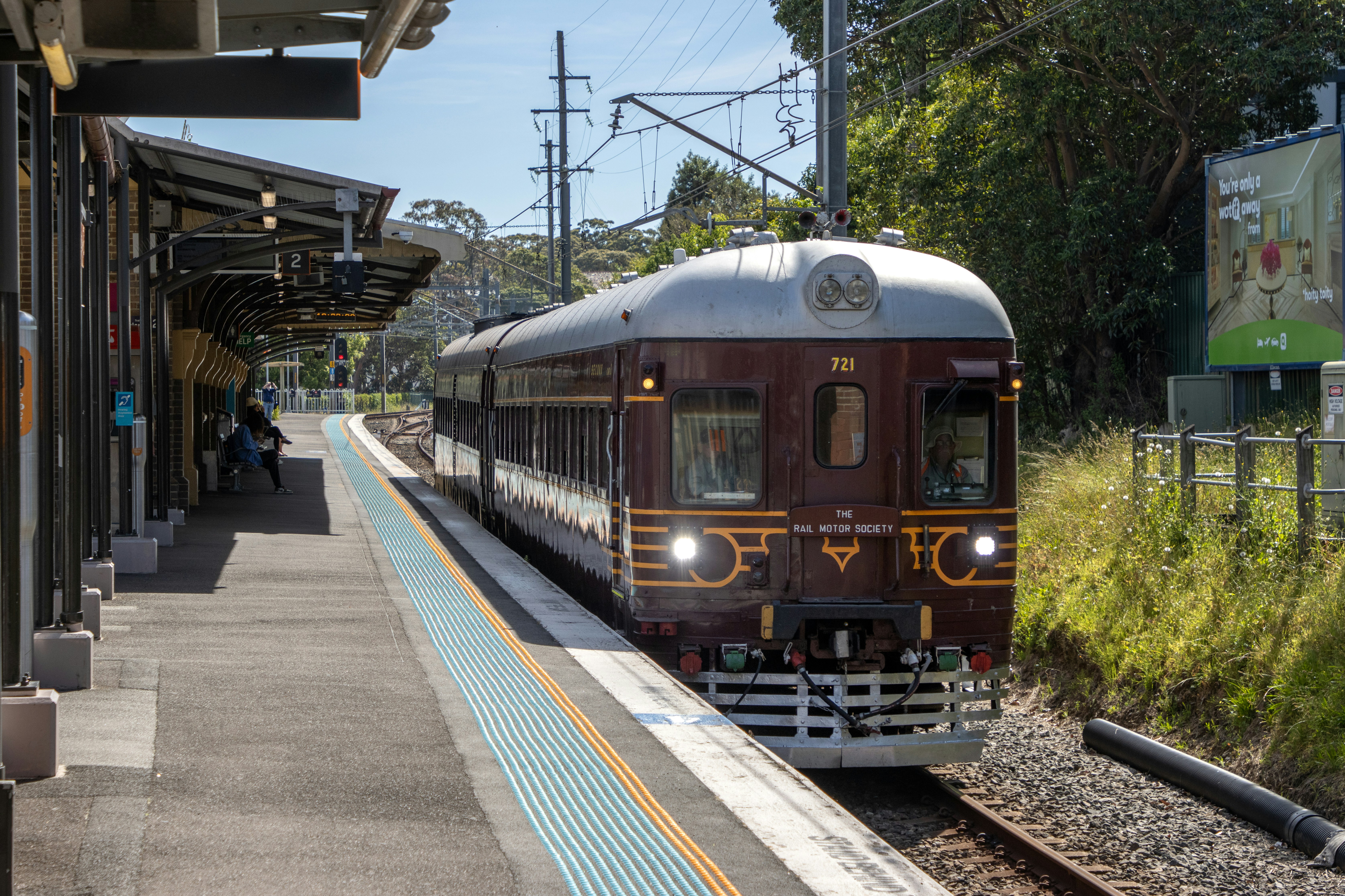 A vintage train at a station platform