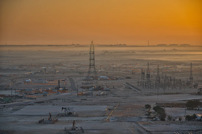Oilfield and pipeline corridor from above