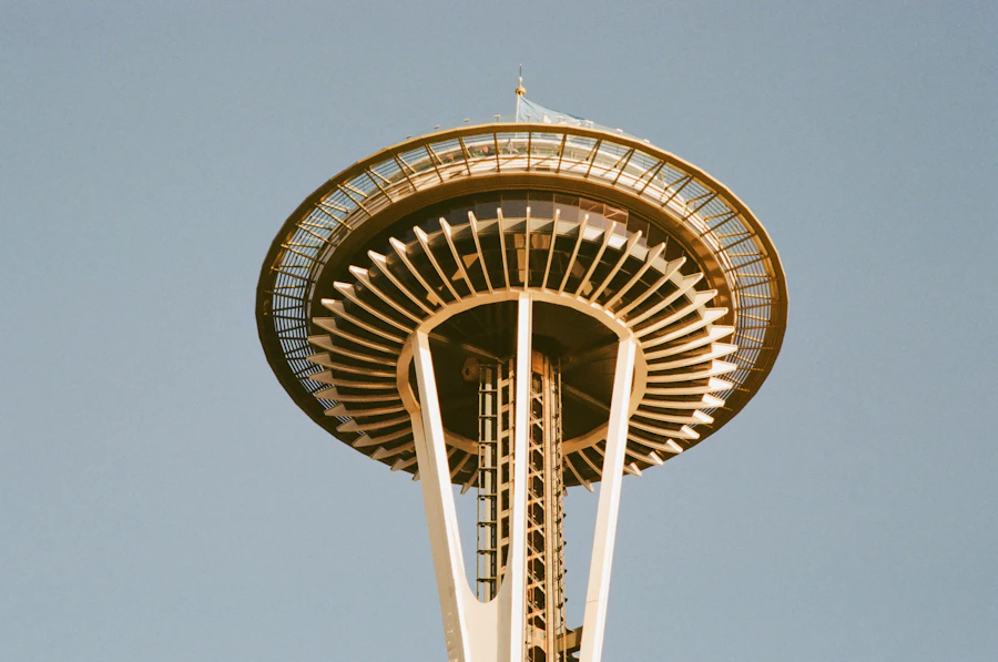 Space Needle rising above Seattle Center