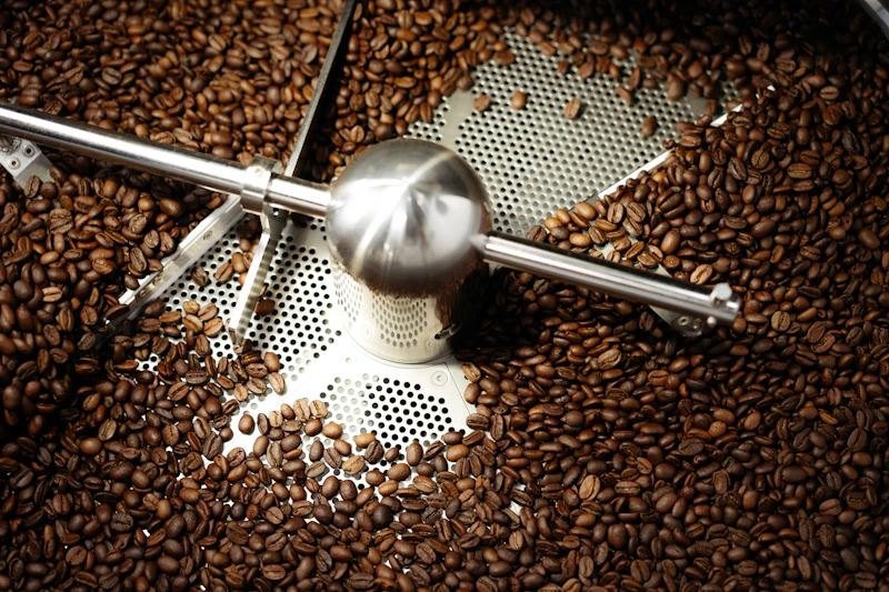 Coffee beans tumbling in a roasting machine