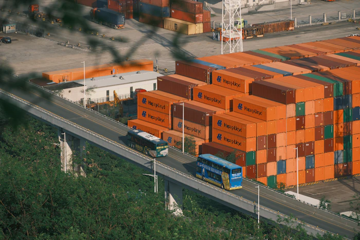Shipping containers stacked at export port