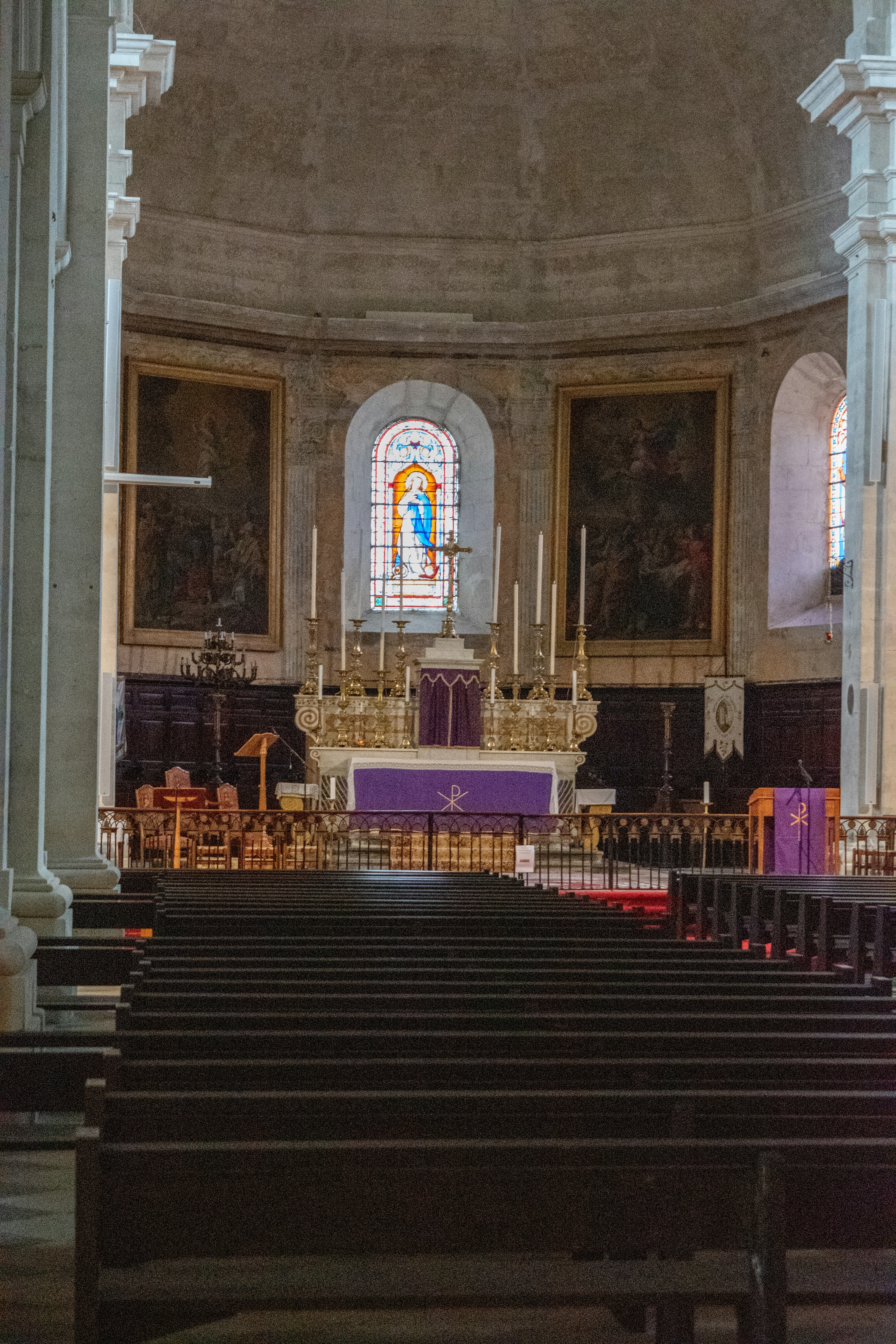 Interior of a church with pews and altar