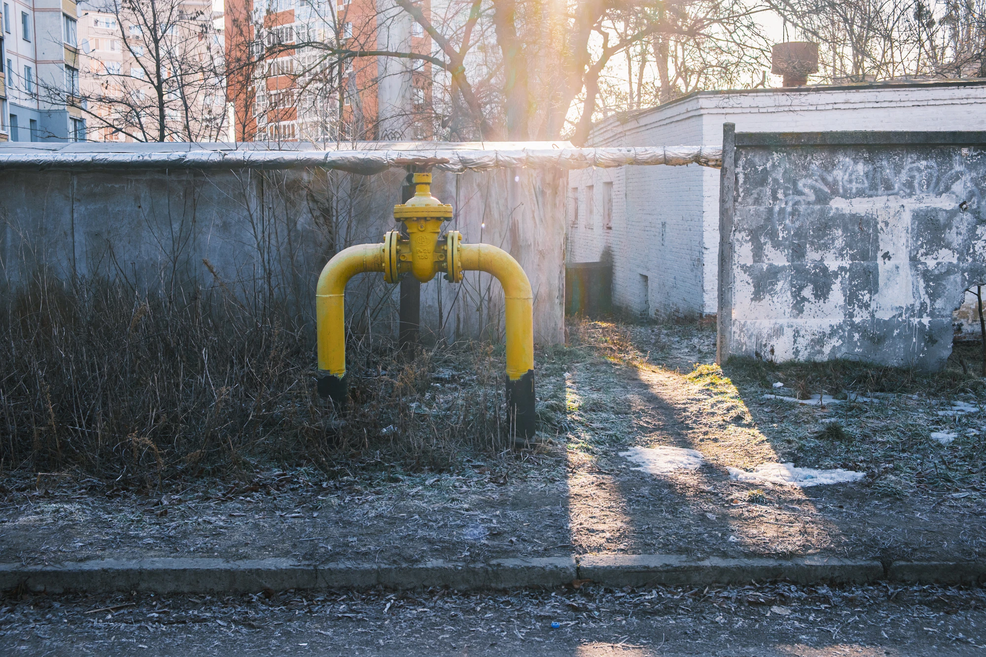 Yellow gas pipe with valve