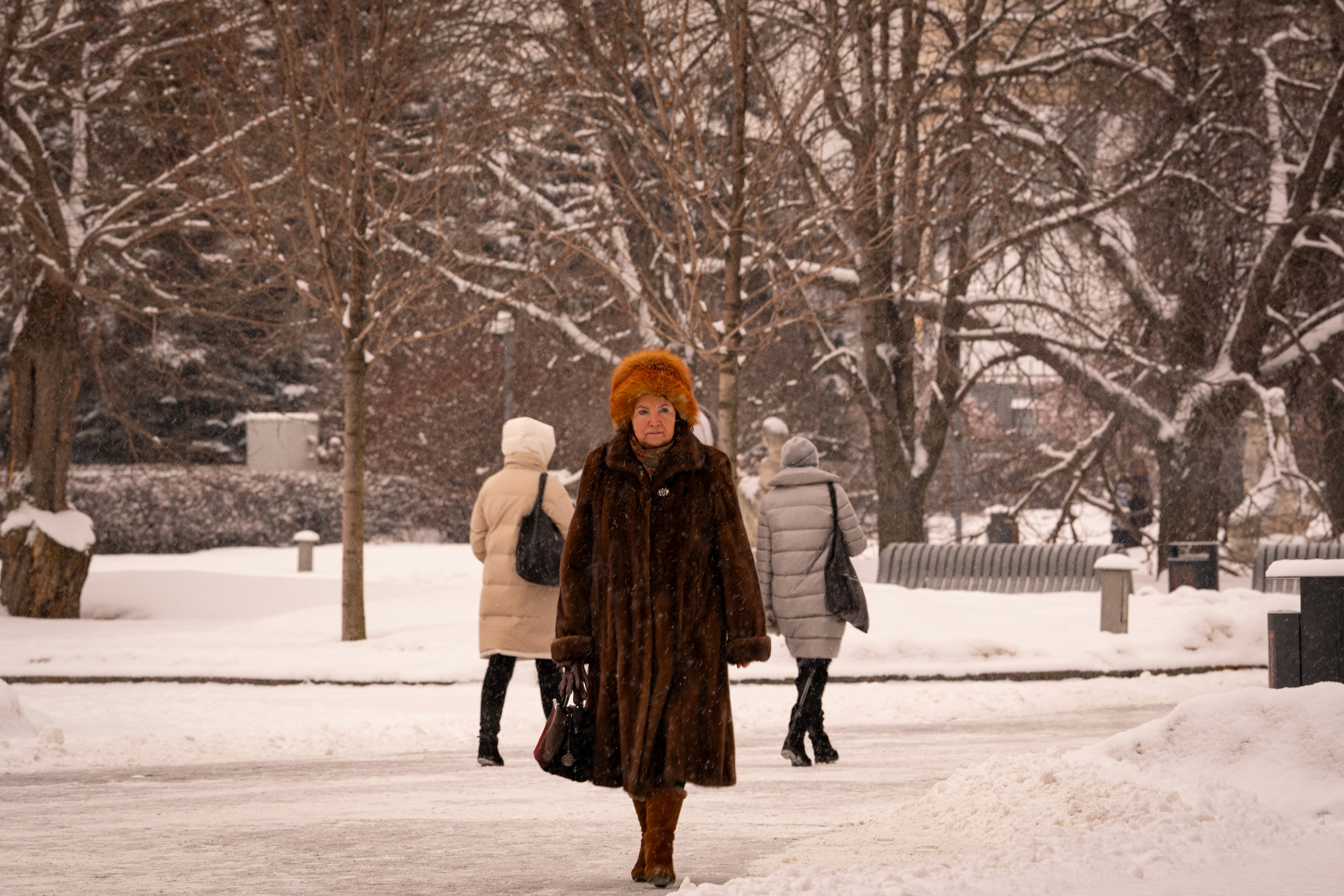 people walking on a snowy park in Moscow during winter