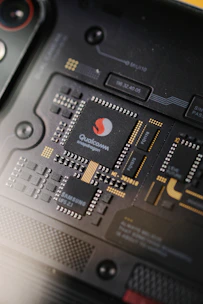 Close-up of a smartphone's internal qualcomm snapdragon processor.