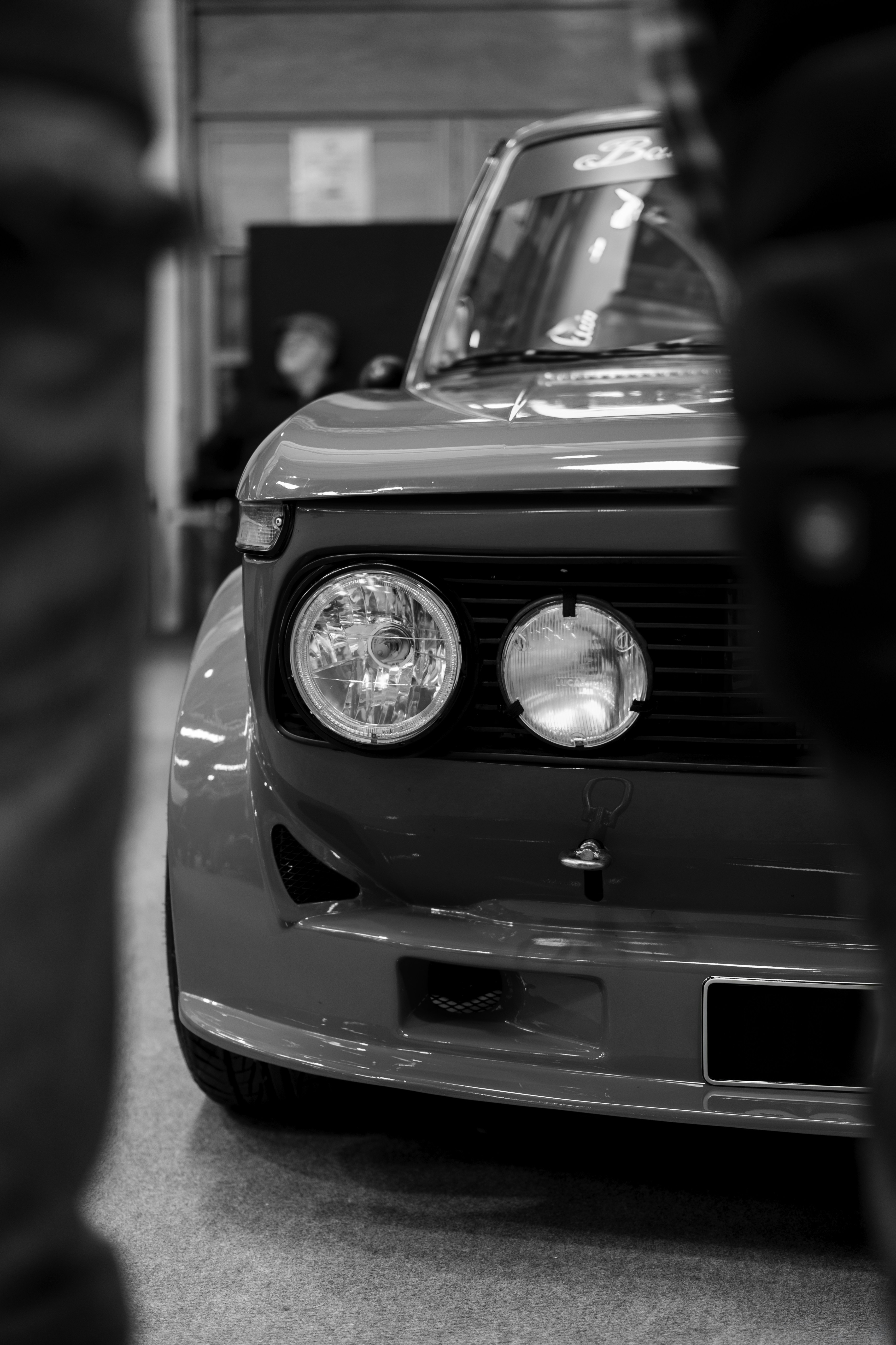 Close-up of a vintage car's front