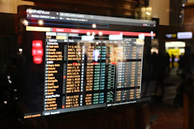 Financial stock market data displayed on a screen.