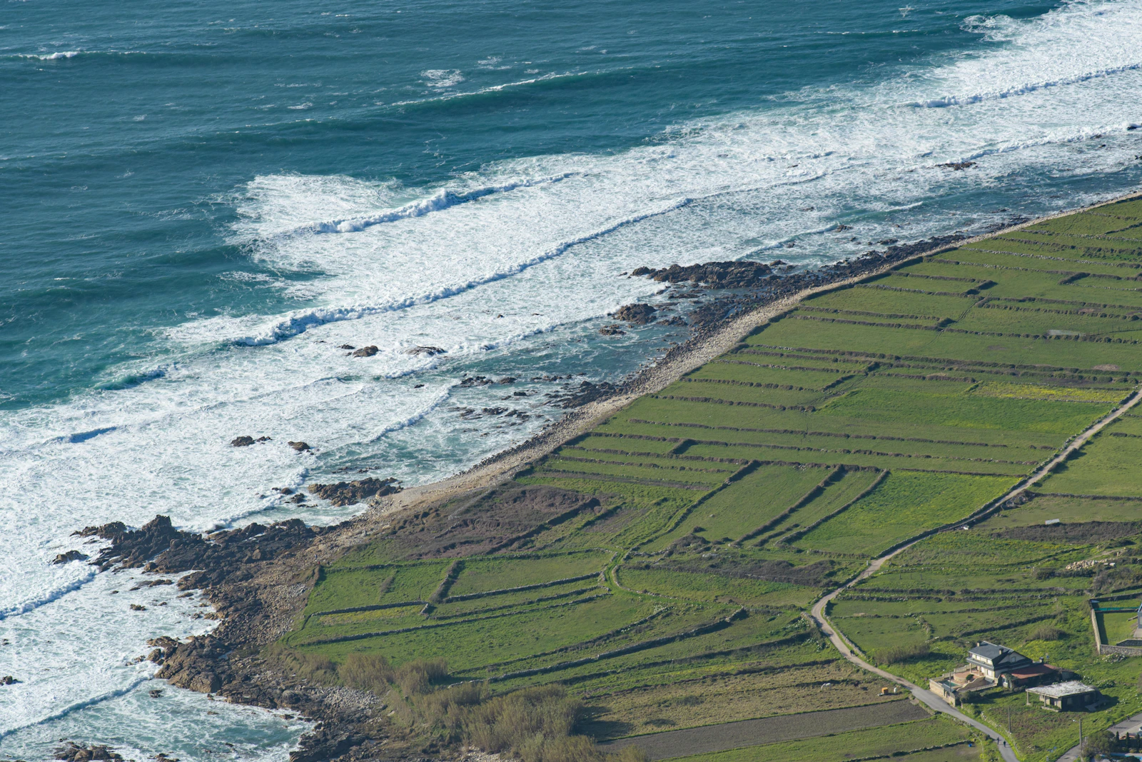 Atlantic coastline and green fields in northern Spain