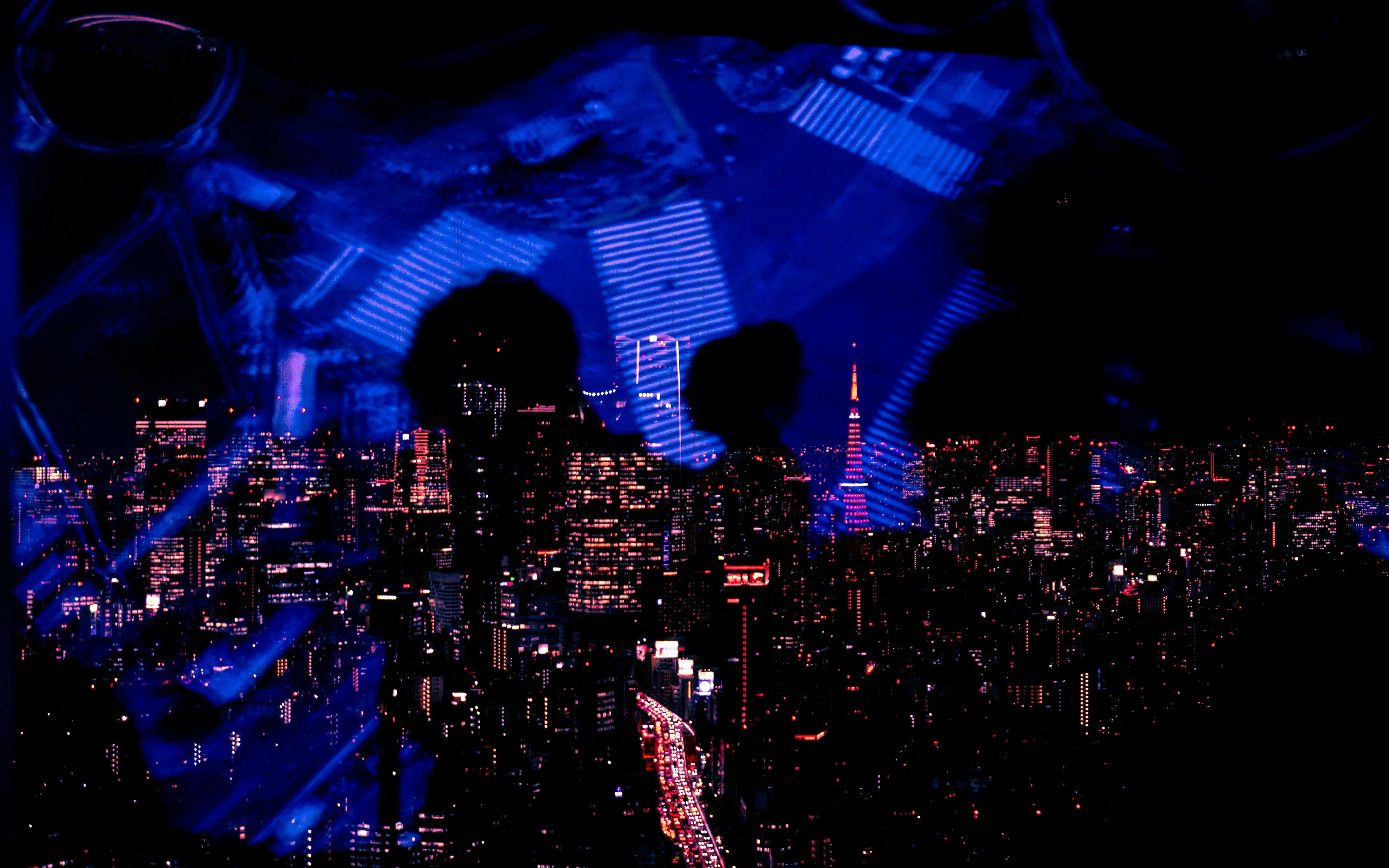 Vibrant cityscape at night with glowing lights