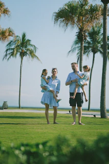 Family with two daughters on a sunny day