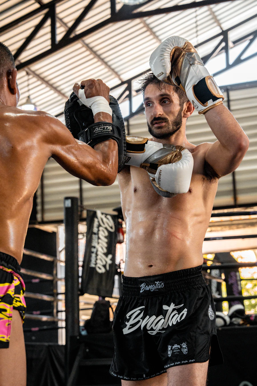 Treino de luta com luvas em academia