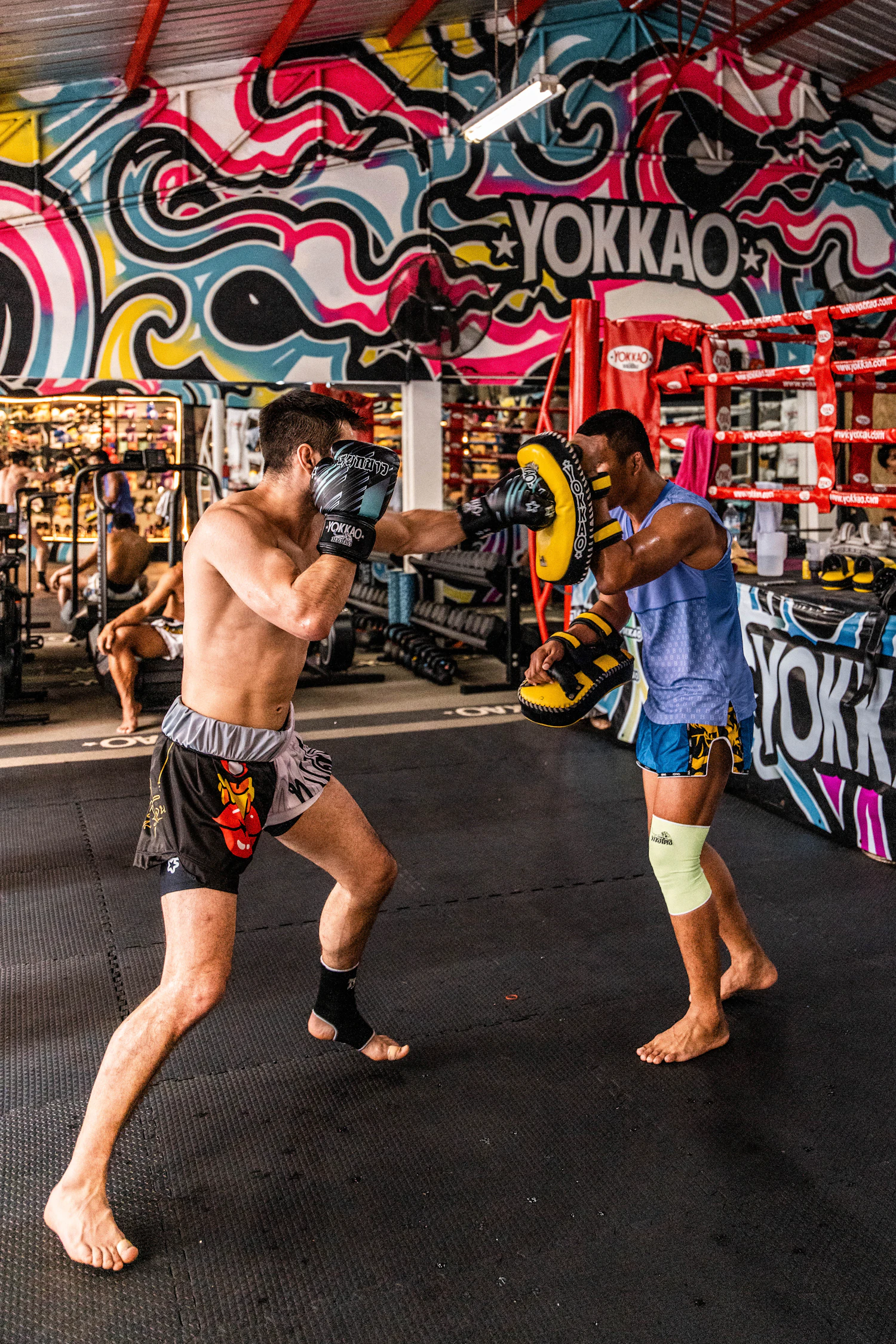 Treino de Muay Thai com manoplas