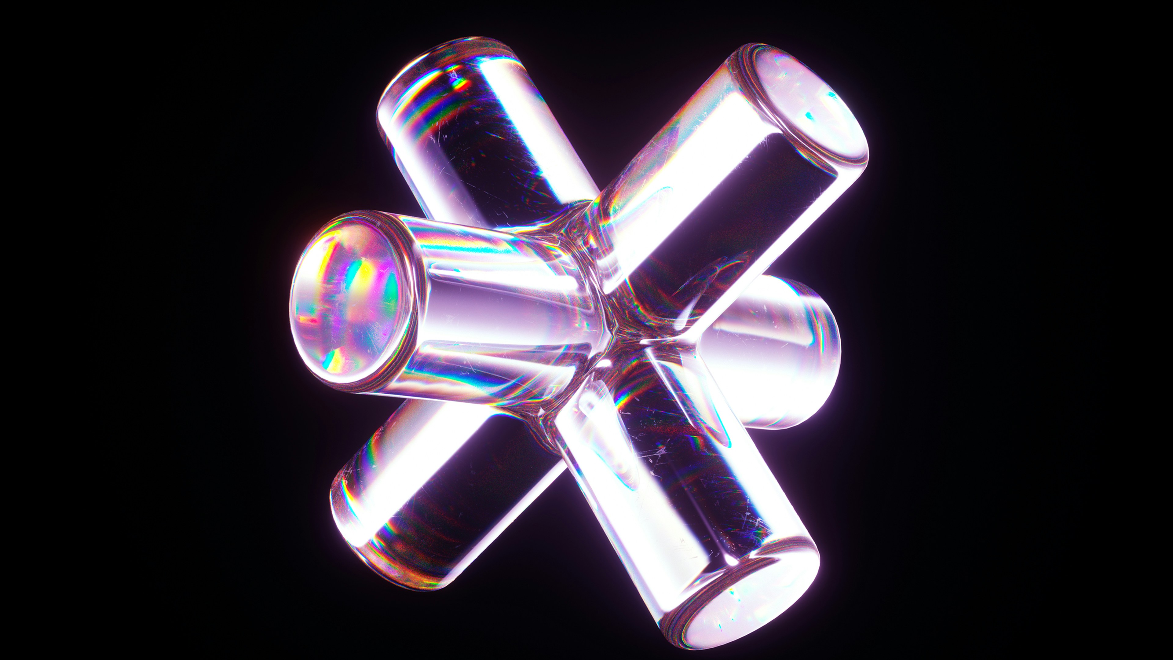 Abstract glass sculpture with iridescent light reflections